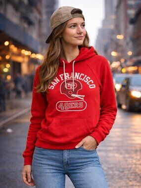 Vintage 49ers Hoodie Signal USA Red NFL Pullover Medium